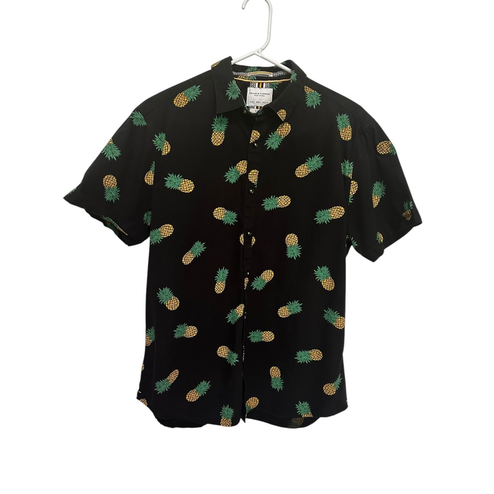 Pineapple Print Button Up Short Sleeve Tropical Hawaiian‎ Shirt